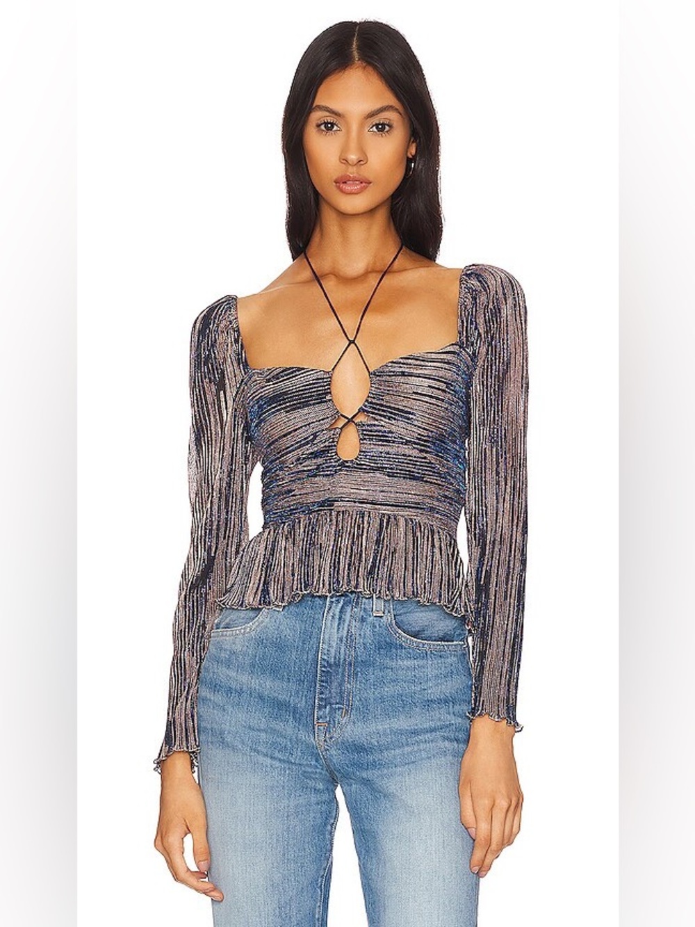 SAYLOR Navy and Gold Striped Blouse